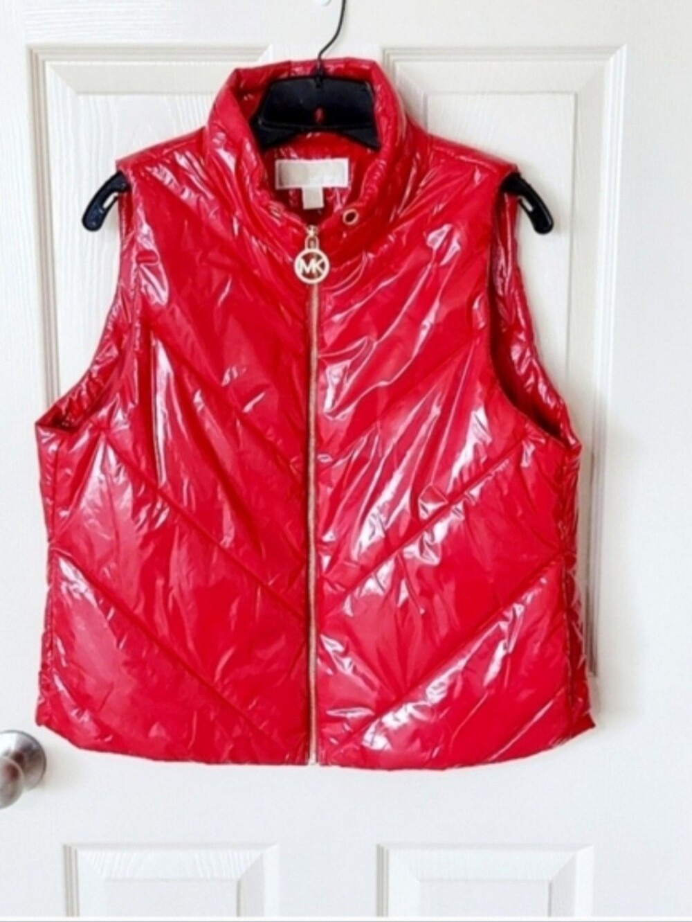 Michael Kors Women's Bright Shiny Red Puffer Vest SZ L